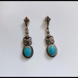 925 Sterling Silver Black CZ Turquoise earring